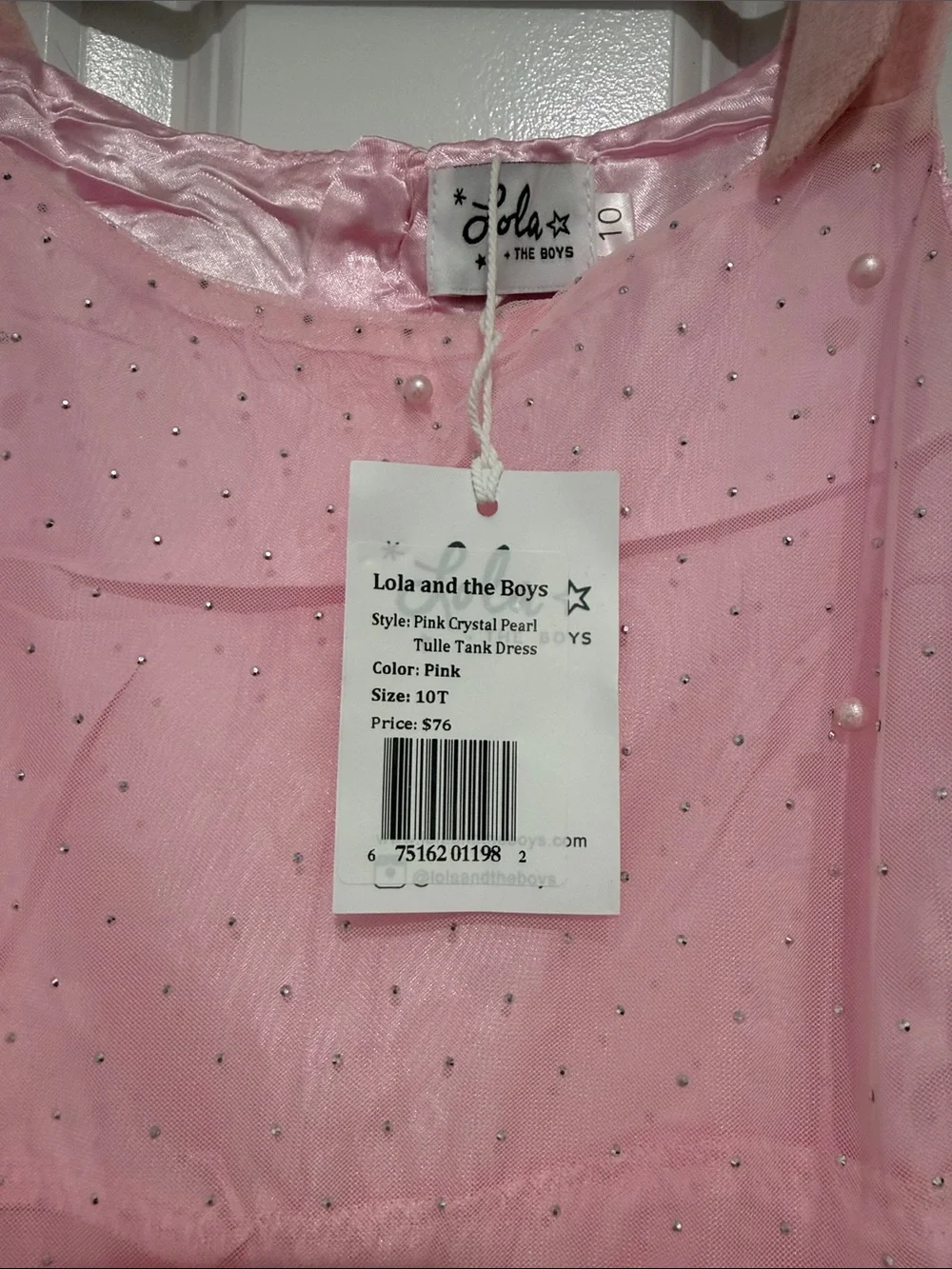 Lola + The Boys Pink Crystal Pearl Tule Tan Dress in Pink